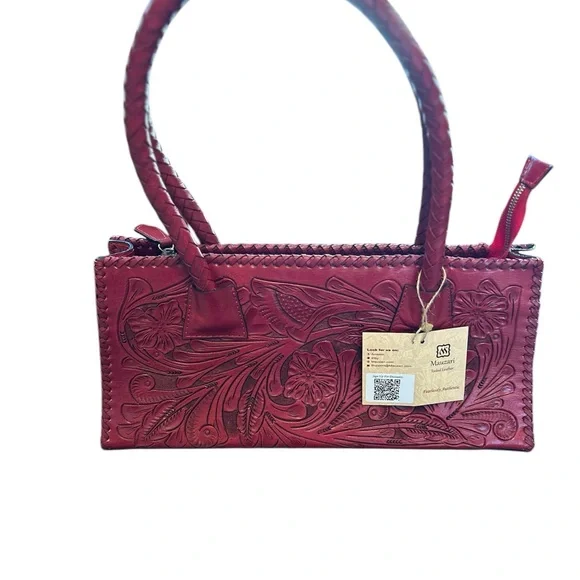Elegant Red Hand Embossed Handbag Mauzari - Picture 10 of 10